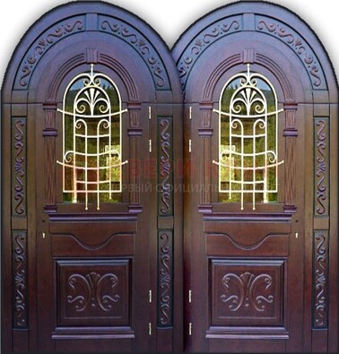 Индивидуальная арочная дверь со стеклом и ковкой ДА-19 в Ярославле