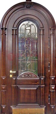 Арочная металлическая дверь массив со стеклом и ковкой ДА-50 в Ярославле