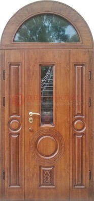 Двустворчатая железная дверь МДФ со стеклом в форме арки ДА-52 в Ярославле
