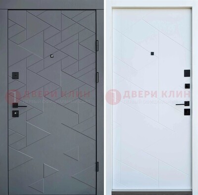Серая металлическая дверь МДФ с узором  ДМ-224 в Ярославле