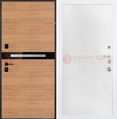 Железная коричневая дверь с МДФ в белом цвете ДМ-313 в Ярославле