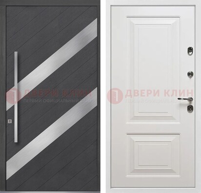 Серая входная дверь МДФ с металлическими вставками ДМ-325 в Ярославле