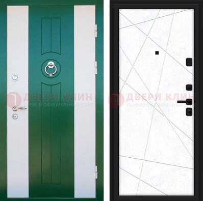 Зеленая железная дверь с панелями МДФ ДМ-369 в Ярославле