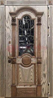 Железная дверь с массивом дуба со стеклом и ковкой ДМД-47 в Ярославле