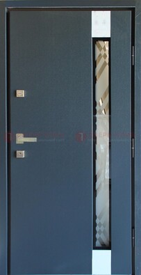 Серая стальная дверь с порошковым покрытием и стеклянной вставкой ДП-216 в Ярославле