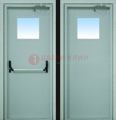 Серая металлическая противопожарная дверь со стеклянной вставкой ДПП-3 в Ярославле