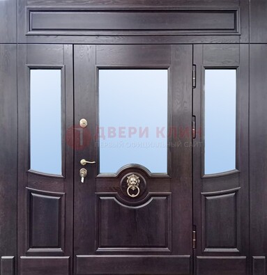 Филенчатая металлическая дверь с панелью МДФ и стеклом ДПР-102 в Ярославле