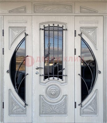 Большая парадная дверь Винорит со стеклом и ковкой ДПР-108 в Ярославле