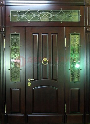 Стальная парадная дверь со стеклом и ковкой ДПР-18 для деревянного дома в Ярославле