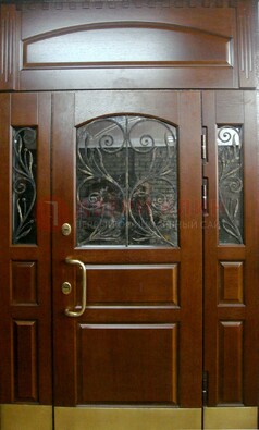 Стальная парадная дверь со вставками из стекла и ковки ДПР-30 в коттедж в Ярославле