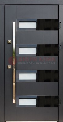 Черная стальная дверь МДФ хайтек со стеклом ДС-16 в Ярославле