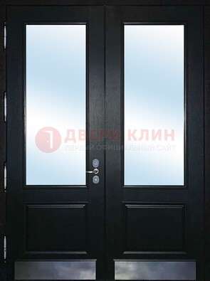 Черная двухстворчатая металлическая дверь со стеклом ДС-25 в Ярославле