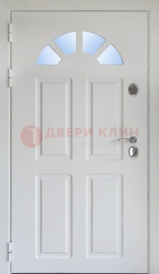 Белая стальная дверь МДФ со стеклом для дома ДС-37 в Ярославле