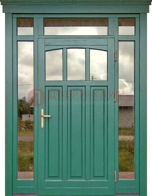 Зеленая металлическая дверь МДФ со стеклом ДС-43 в Ярославле