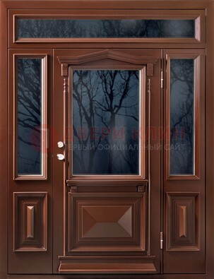 Коричневая металлическая дверь со стеклом ДС-67 в Ярославле