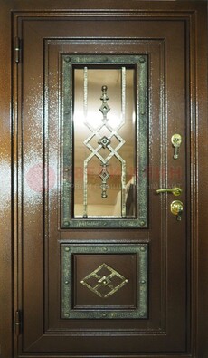 Теплая входная дверь со стеклом и ковкой разноцветной ДСК-13 в Ярославле