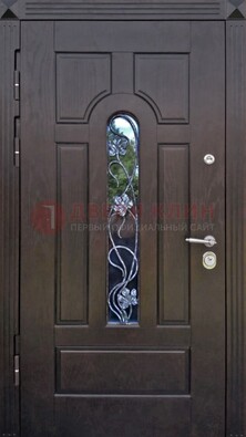 Металлическая дверь со стеклом и ковкой в цвете венге ДСК-142 в Ярославле