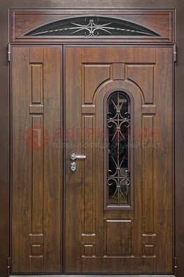 Большая металлическая дверь со стеклом и ковкой ДСК-145 в Ярославле