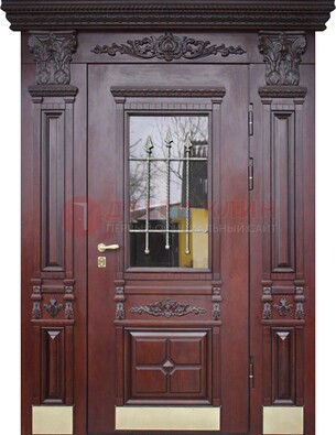 Железная парадная дверь массив дуба со стеклом и ковкой ДСК-175 в Ярославле