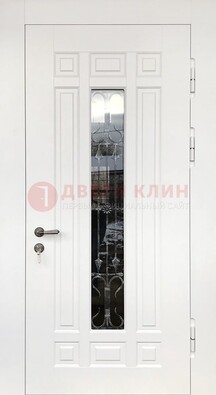 Белая стальная дверь винорит со стеклом и ковкой ДСК-191 в Ярославле