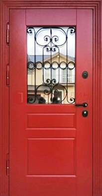 Красная железная дверь Винорит со стеклом и ковкой ДСК-205 в Ярославле