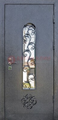Темная стальная дверь Порошок со стеклом и ковкой ДСК-217 в Ярославле