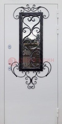 Белая уличная дверь Порошок со стеклом и ковкой ДСК-222 в Ярославле