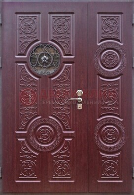 Красная железная дверь Винорит со стеклом и ковкой ДСК-235 в Ярославле