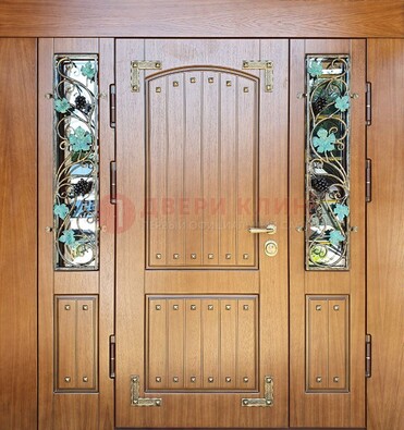 Железная дверь Винорит со стеклом и ковкой лозы ДСК-236 в Ярославле