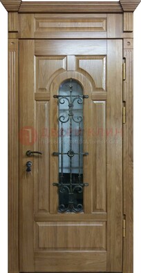 Металлическая дверь массив со стеклом и ковкой для дома ДСК-246 в Ярославле