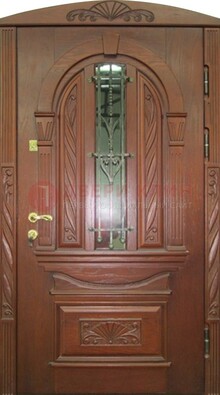 Узорная железная дверь массив со стеклом и ковкой ДСК-247 в Ярославле