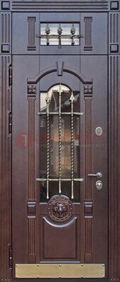 Металлическая дверь массив со стеклом и ковкой с фрамугой ДСК-249 в Ярославле