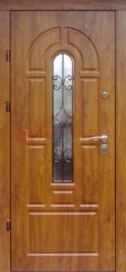 Железная дверь с Виноритом стеклом и ковкой для входа ДСК-261 в Павловском Посаде