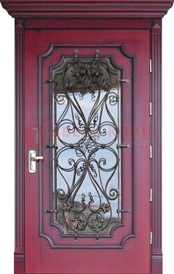 Красная стальная дверь Винорит со стеклом и ковкой ДСК-271 в Ярославле