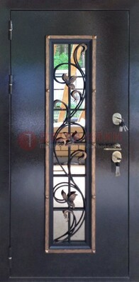 Железная дверь с порошковым напылением стеклом и ковкой ДСК-279 в Ярославле