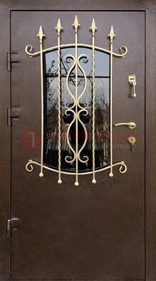 Стальная дверь Порошок со стеклом и ковкой для дома ДСК-280 в Ярославле