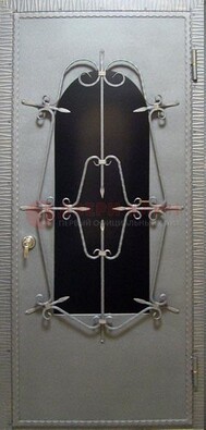 Железная дверь со стеклом и ковкой ДСК-74 для каркасного дома в Ивантеевке