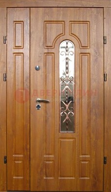 Стальная дверь со стеклом и цветной ковкой ДСК-78 для панельного дома в Ярославле