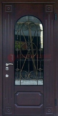 Стальная дверь со стеклом и ковкой ДСК-80 в загородный дом в Ярославле
