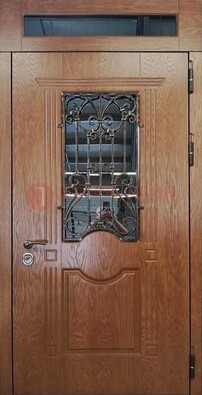 Металлическая входная дверь со стеклом и ковкой для дома ДСК-96 в Ярославле