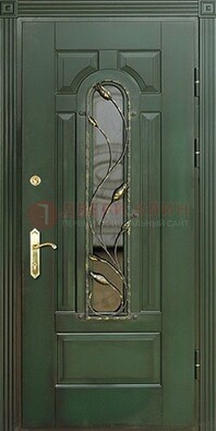 Железная дверь со стеклом и ковкой ДСК-9 для офиса в Ярославле