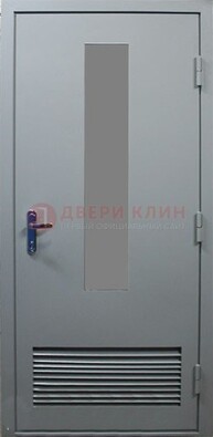 Серая металлическая техническая дверь с декоративной вставкой ДТ-14 в Ярославле