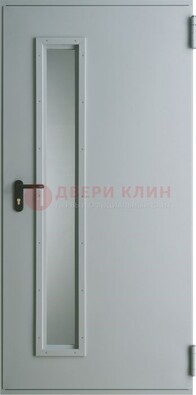 Белая железная техническая дверь со вставкой из стекла ДТ-9 в Мурманске
