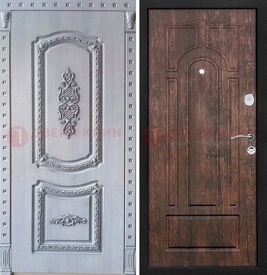 Железная дверь с узором и виноритом внутри Тисненый орех ДВТ-102 в Лосино-Петровсом