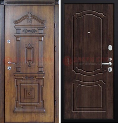 Темная железная филенчатая дверь с виноритом Тисненый орех внутри ДВТ-132 в Пензе