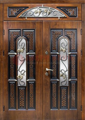 Входная двухстворчатая дверь с виноритом и ковкой ДВТ-183 в Ярославле