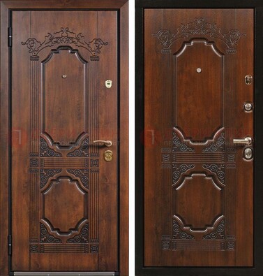 Коричневая железная дверь с виноритом и узором ДВТ-211 в Ярославле