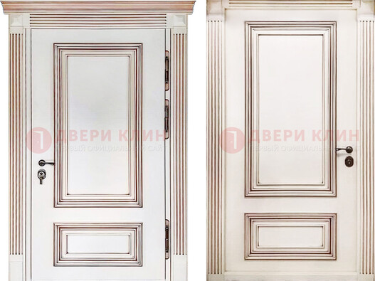 Белая металическая дверь с виноритом для дома ДВТ-239 в Ярославле