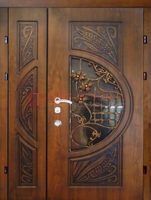 Металлическая дверь с виноритом и резной панелью внутри ДВТ-70 в Ярославле