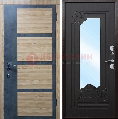 Светлая металлическая дверь c фрезерованной МДФ с зеркалом ДЗ-103 в Ярославле